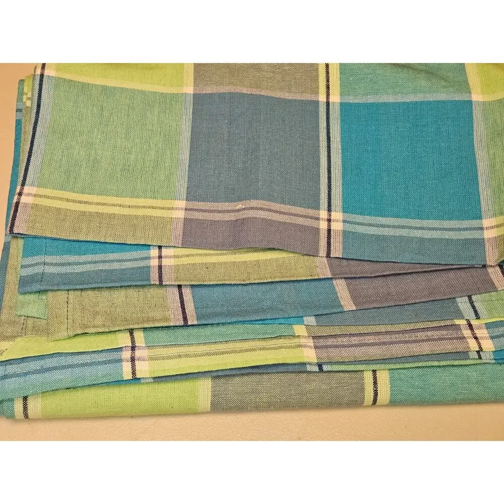 Spring Easter Cloth Tablecloth 120x84 Greens Blues Plaid Cotton-Poly Blend? -66